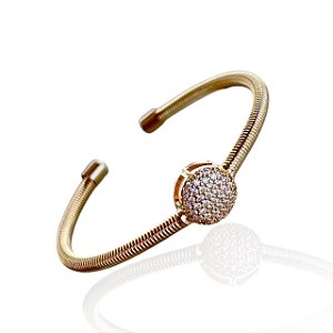Bracelete Folheado Ouro 18k e Prata 925 Espiral Redondo Cravejado