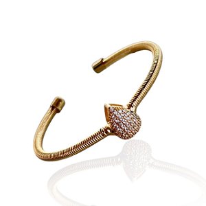 Bracelete Folheado Ouro 18k e Prata 925 Espiral Gota Cravejada