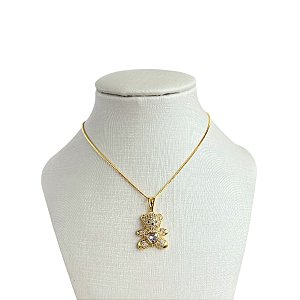 Colar Folheado Ouro 18k e Prata 925 Inspired Urso Cravejado