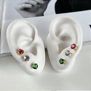 Trio Brincos Folheado Ouro 18k e Prata 925 Bolinha