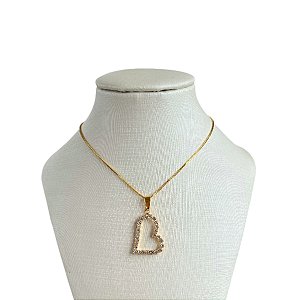 Colar Folheado Ouro 18k Coração Strass