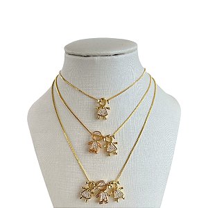 Colar Folheado Ouro 18k Filhos Cravejados