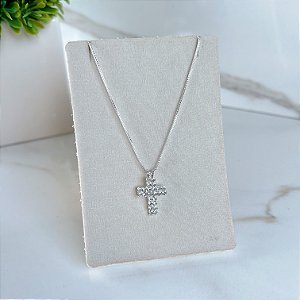 Colar Folheado Prata 925 Cruz Strass