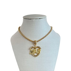 Colar Folheado Ouro 18k Correntaria Mãe Strass