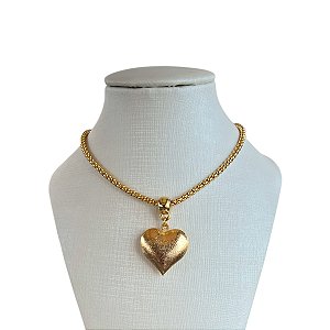 Colar Folheado Ouro 18k Correntaria Coração Trabalhado