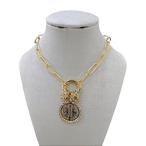 Colar Folheado Ouro 18k Correntaria São Bento Strass