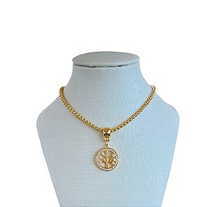 Colar Folheado Ouro 18k Correntaria Árvore da Vida Cravejada