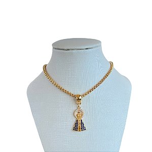 Colar Folheado Ouro 18k Correntaria Nossa Senhora Cravejada