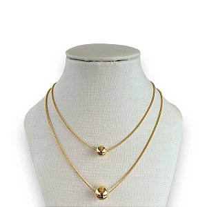Colar Duplo Folheado Ouro 18k e Prata 925 Bolinhas
