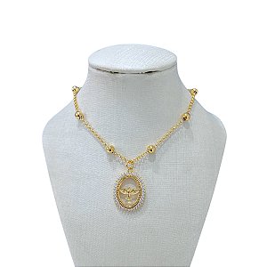 Colar Folheado Ouro 18k Bolinhas Espírito Santo Cravejado