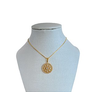 Colar Folheado Ouro 18k Mandala Cravejada