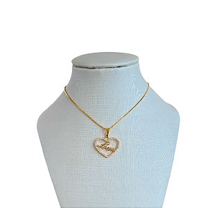 Colar Folheado Ouro 18k Coração Love Cravejada