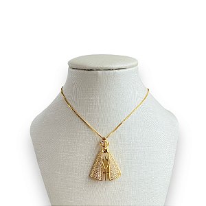 Colar Folheado Ouro 18k e Prata 925 Nossa Senhora Cravejada