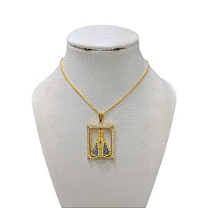 Colar Folheado Ouro 18k e Prata 925 Nossa Senhora Cravejada