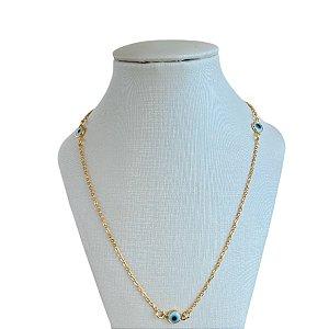 Colar Longo Folheado Ouro 18k Olho Grego