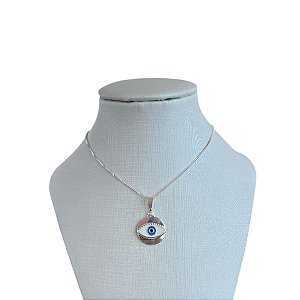 Colar Folheado Prata 925 Medalha Olho Grego
