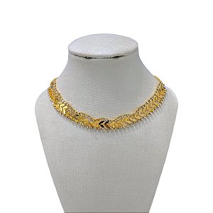 Choker Folheada Ouro 18k Escamas Strass