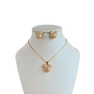 Conjunto Folheado Ouro 18k e Prata 925 Mickey Cravejado
