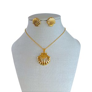 Conjunto Folheado Ouro 18k e Prata 925 Concha