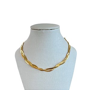 Choker Folheada Ouro 18k Fita Laminada Trançada