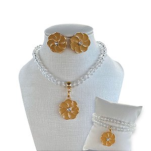 Conjunto Bijuteria Cristais Flor