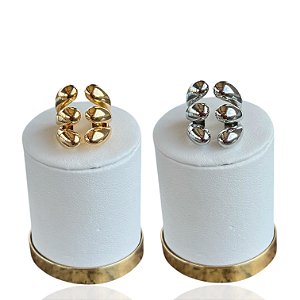 Anel Ajustável Bijuteria Dourado e Prata Orgânico
