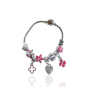 Pulseira Folheada Prata 925 Inspired Pandora Coração Strass Resinada