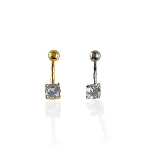 Piercing Aço Inoxidável Dourado e Prata Umbigo Ponto de Luz Cravejado