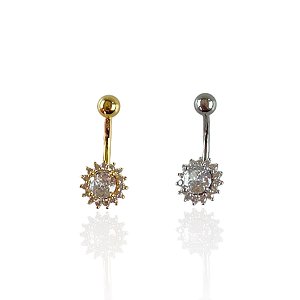 Piercing Aço Inoxidável Dourado e Prata Umbigo Ponto de Luz Cravejado