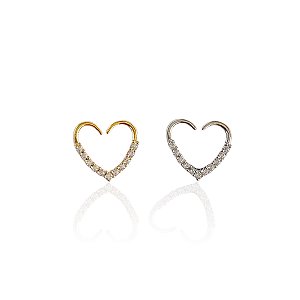 Piercing Aço Inoxidável Dourado e Prata Daith Coração Cravejado