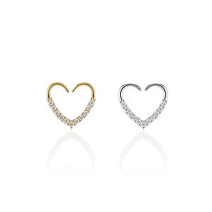 Piercing Aço Inoxidável Dourado e Prata Daith Coração Cravejado