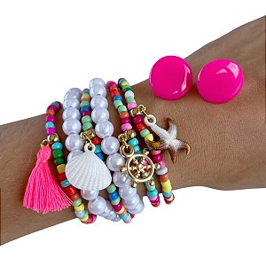 Conjunto Brinco e Kit Pulseiras