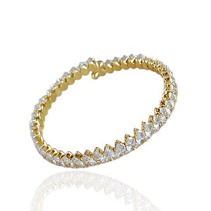 Bracelete Folheado Ouro 18k e Prata 925 Gotas Cravejada