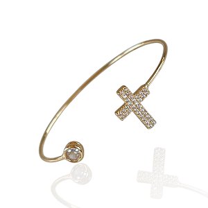 Bracelete Folheado Ouro 18k e Prata 925 Cruz Cravejada