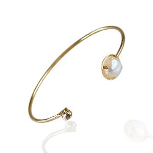 Bracelete Folheado Ouro 18k Pérola Ponto de Luz
