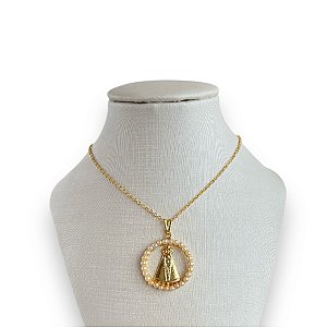 Colar Folheado Ouro 18k Nossa Senhora Pérolas