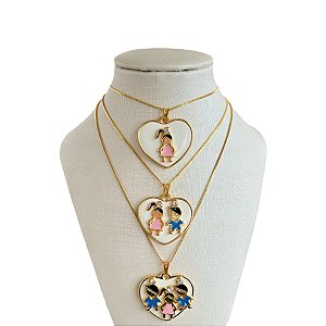 Colar Folheado Ouro 18k Coração Resinado Filhos