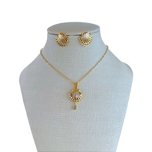 Conjunto Folheado Ouro 18k Concha