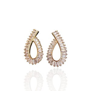 Brinco Folheado Ouro 18k e Prata 925 Gota Cravejada