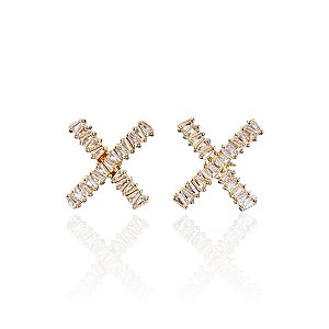Brinco Folheado Ouro 18k e Prata 925 X Cravejado