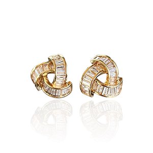 Brinco Folheado Ouro 18k e Prata 925 Trançado Cravejado