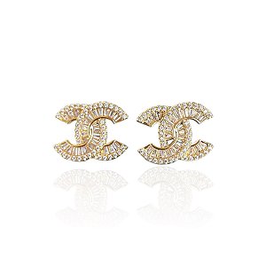 Brinco Folheado Ouro 18k e Prata 925 Inspired Cravejado