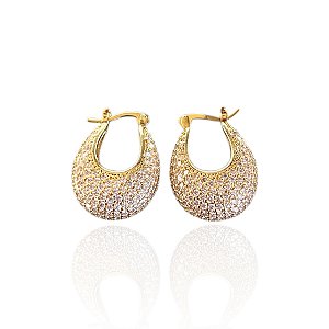 Brinco Folheado Ouro 18k e Prata 925 Canoa Cravejada