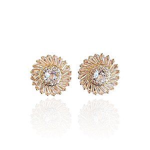 Brinco Folheado Ouro 18k e Prata 925 Mandala Cravejada