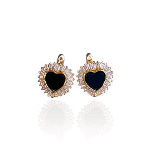Brinco Folheado Ouro 18k e Prata 925 Coração Cravejado