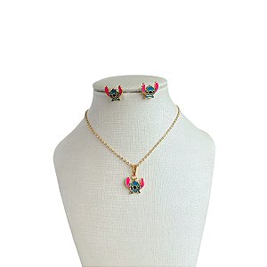 Conjunto Infantil Folheado Ouro 18k e Prata 925 Stitch