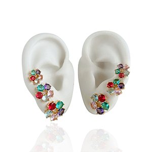 Trio Brincos Folheado Ouro 18k e Prata 925 Flor Cravejada