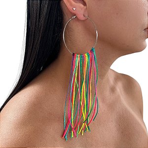 Brinco Carnaval Argola Franja Fios Encerados Bijuteria