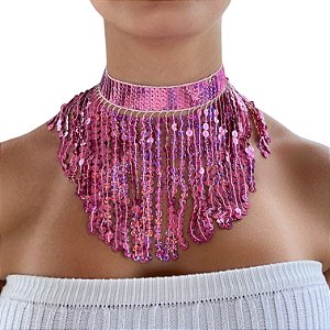 Choker Franja Lantejoulas Bijuteria