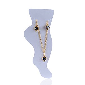 Tornozeleira Folheada Ouro 18k e Prata 925 Corações Olho Grego